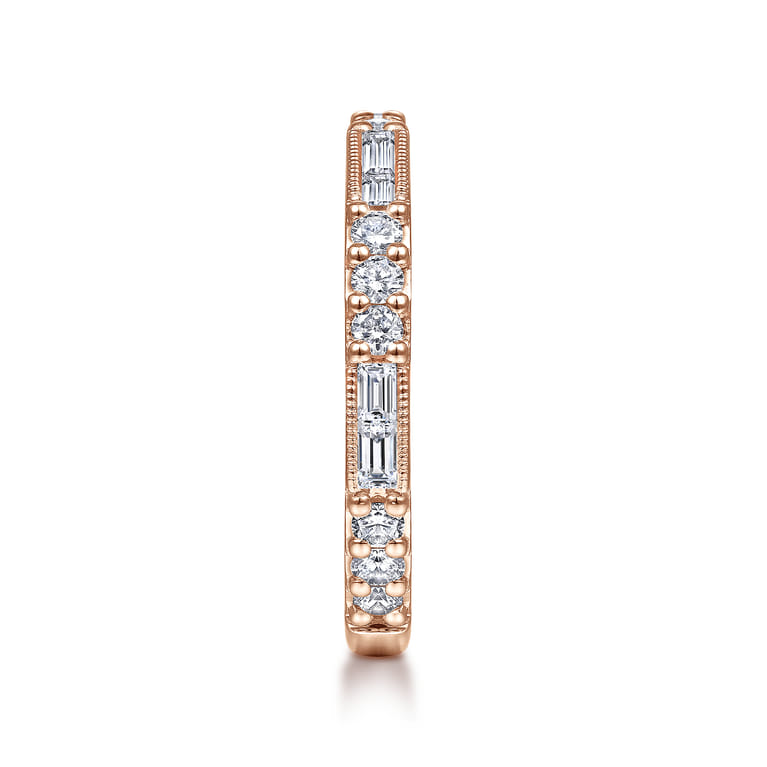 14K Rose Gold Baguette and Round Diamond Stackable Ring - 0.6 ct - Shot 4