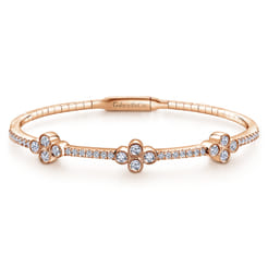 14K Rose Gold Bangle with Quatrefoil Diamond Stations