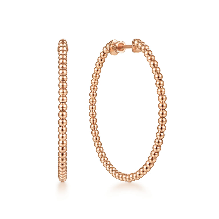 14K Rose Gold Beaded 40mm Round Classic Hoop Earrings - Shot 1