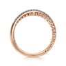 14K Rose Gold Beaded Pave Diamond Criss Cross Ring - 0.09 ct