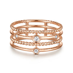 14K Rose Gold Bezel Set Diamond Station Layered Ring