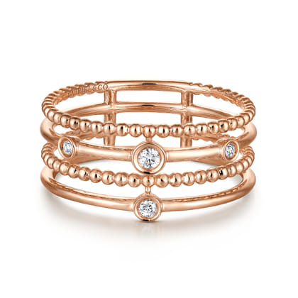 14K Rose Gold Bezel Set Diamond Station Layered Ring