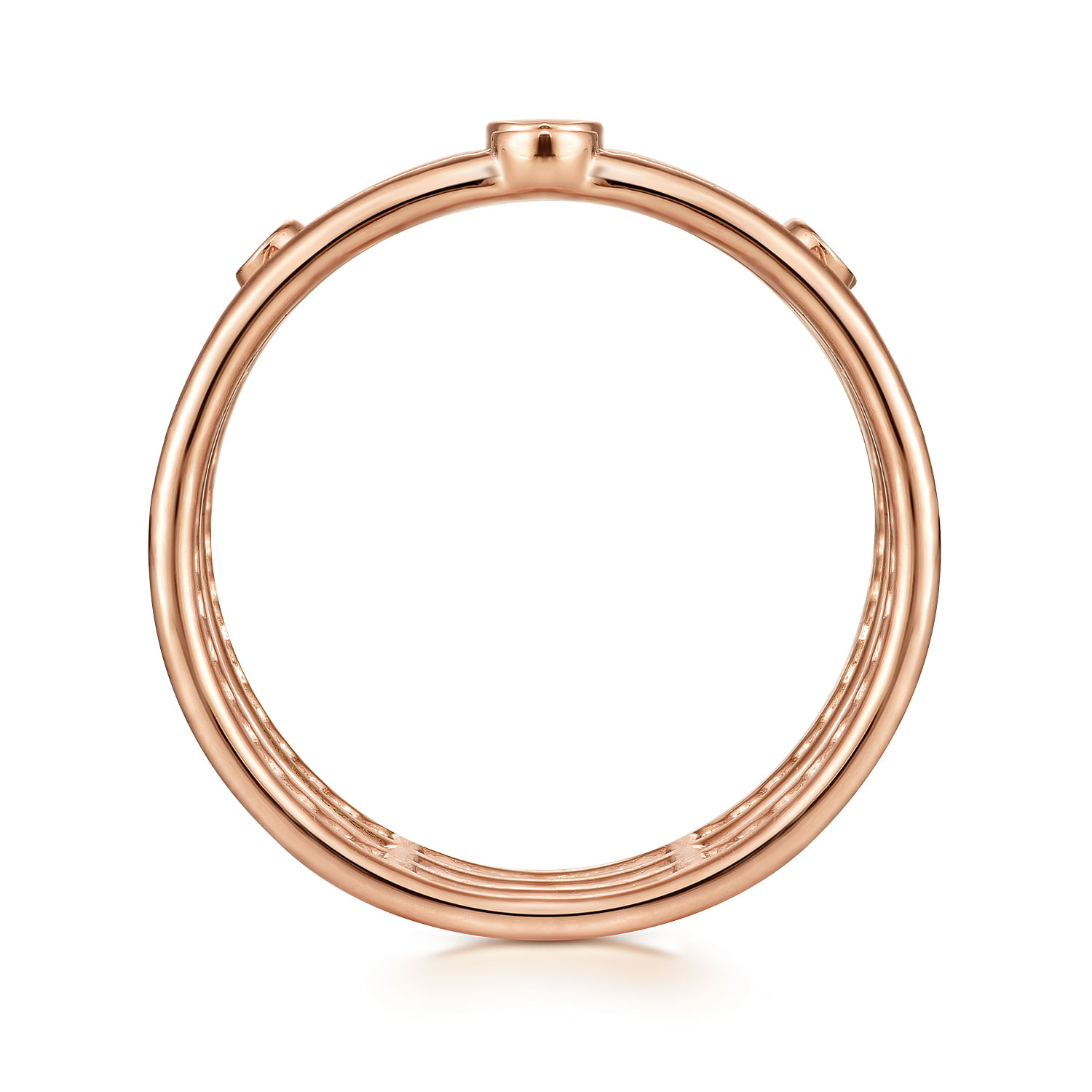 14K Rose Gold Bezel Set Diamond Station Layered Ring