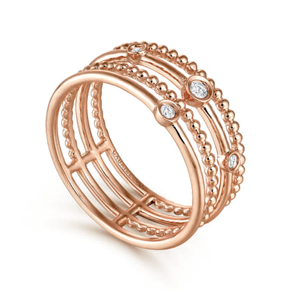 14K Rose Gold Bezel Set Diamond Station Layered Ring