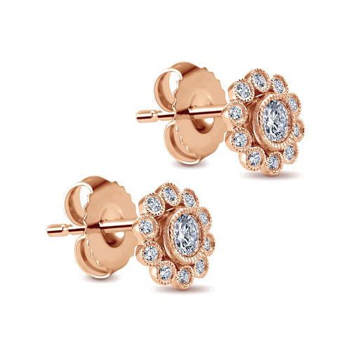 14K Rose Gold Bezel Set Round Diamond Flower Stud Earrings - 0.25 ct - Shot 2