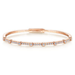 14K Rose Gold Bezel Station Diamond Bangle