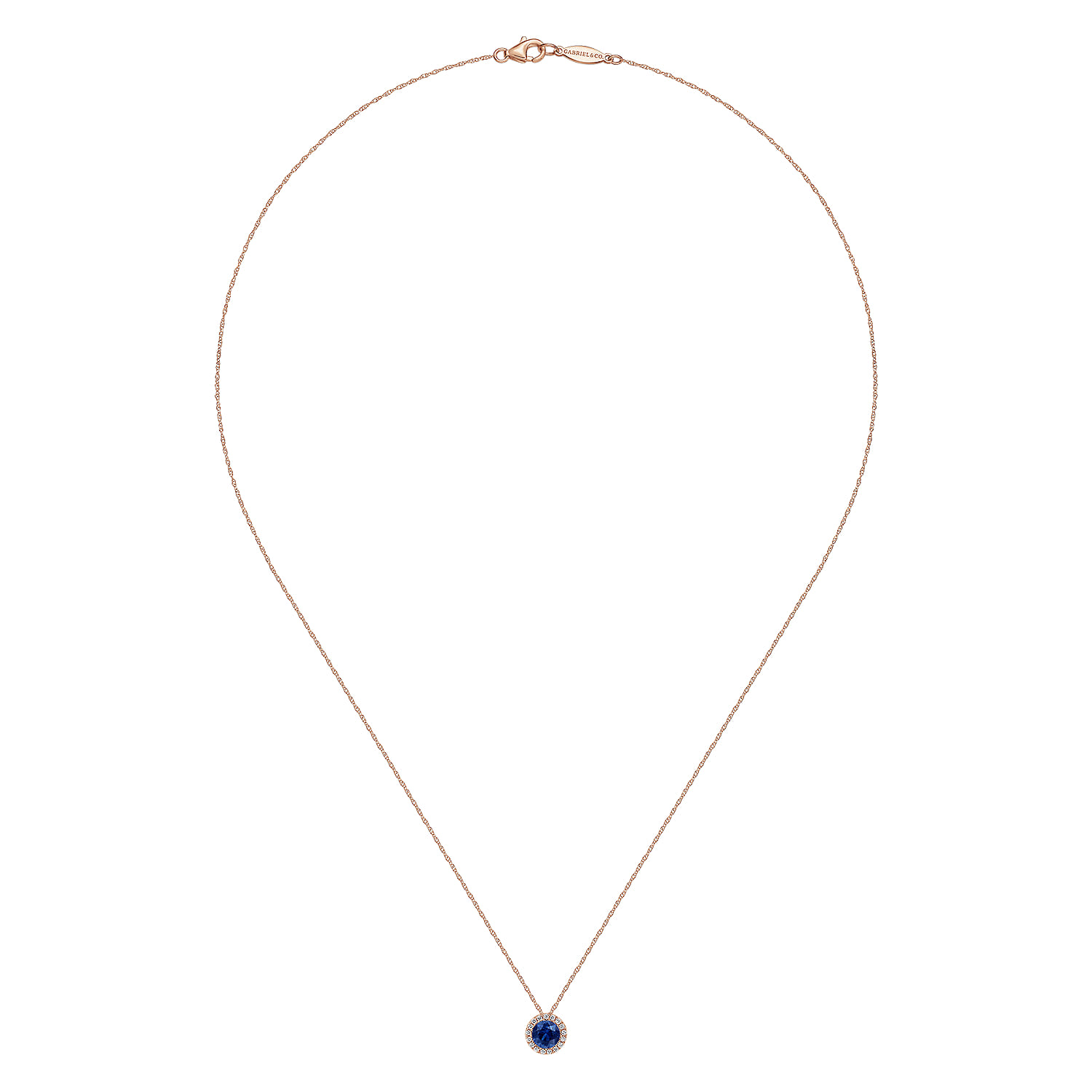 14K Rose Gold Blue Sapphire Pendant Necklace - 0.05 ct - Shot 2