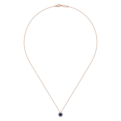 14K Rose Gold Blue Sapphire Pendant Necklace