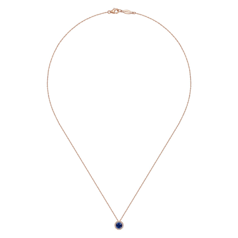14K Rose Gold Blue Sapphire Pendant Necklace - 0.05 ct - Shot 2