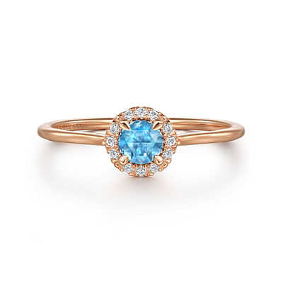 14K Rose Gold Blue Topaz and Diamond Halo Promise Ring
