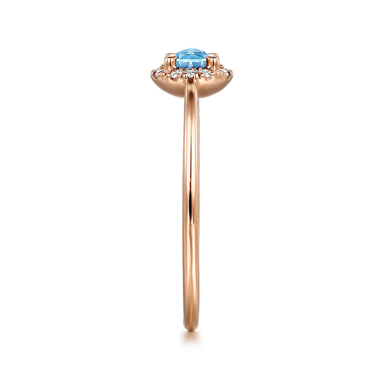 14K Rose Gold Blue Topaz and Diamond Halo Promise Ring