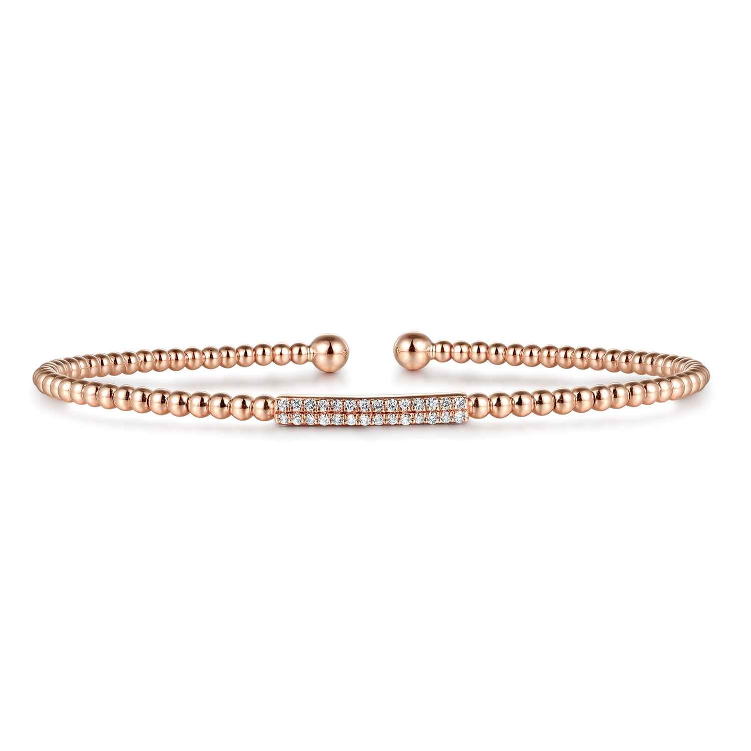 14K Rose Gold Bujukan Bead Bangle with Diamonds - 0.14 ct - Shot 1