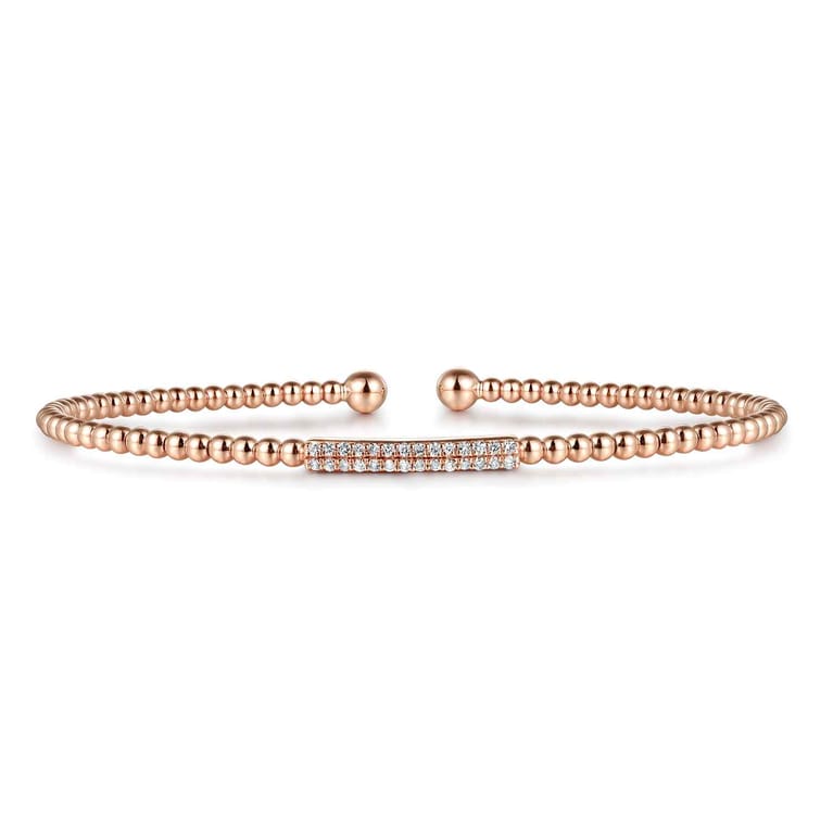 14K Rose Gold Bujukan Bead Bangle with Diamonds - 0.14 ct - Shot 1