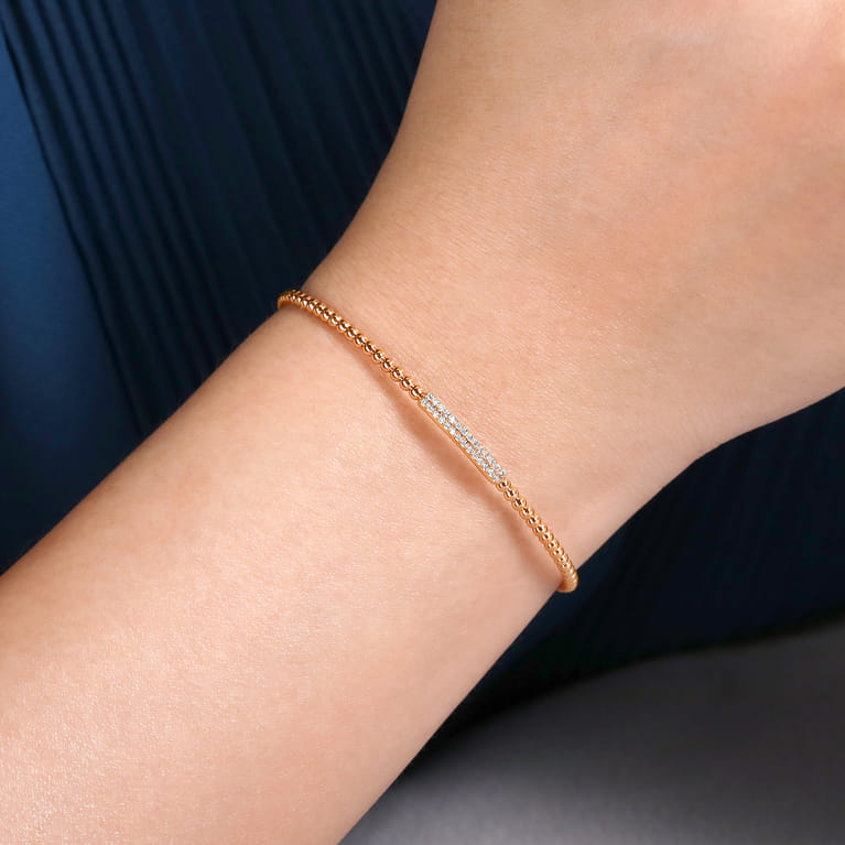 14K Rose Gold Bujukan Bead Bangle with Diamonds - 0.13 ct - Shot 4