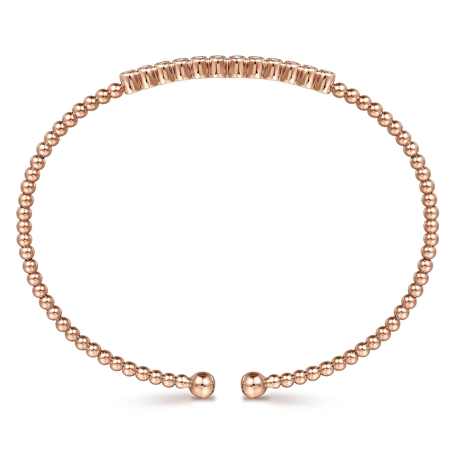 14K Rose Gold Bujukan Bead Cuff Bracelet with Bezel Set Diamond Stations - 0.15 ct - Shot 3