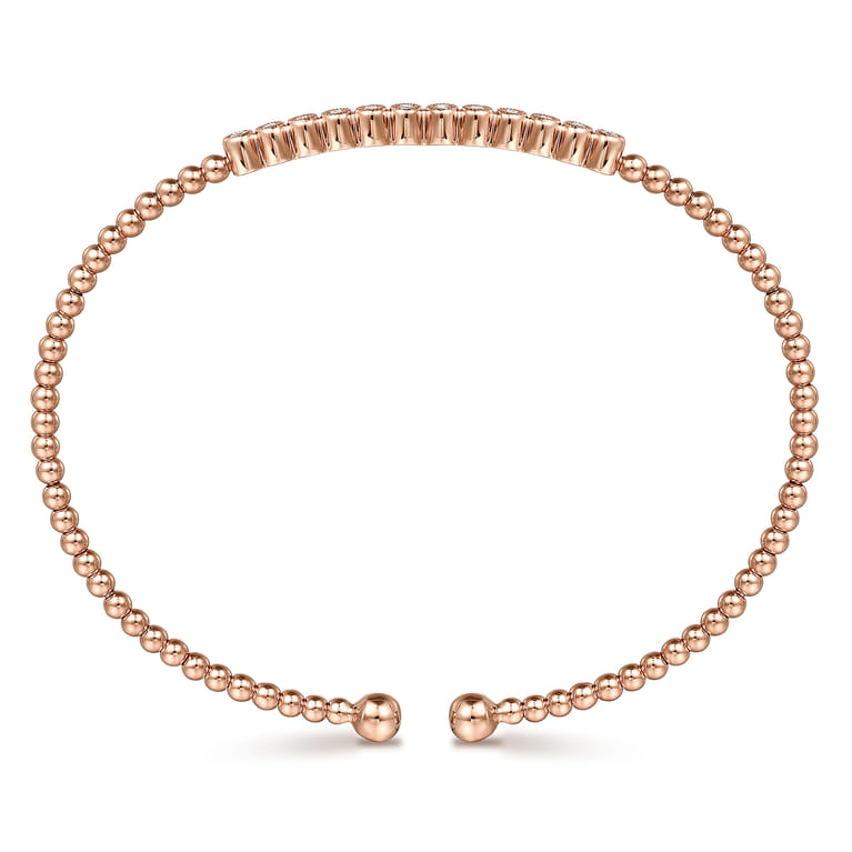 14K Rose Gold Bujukan Bead Cuff Bracelet with Bezel Set Diamond Stations - 0.15 ct - Shot 3
