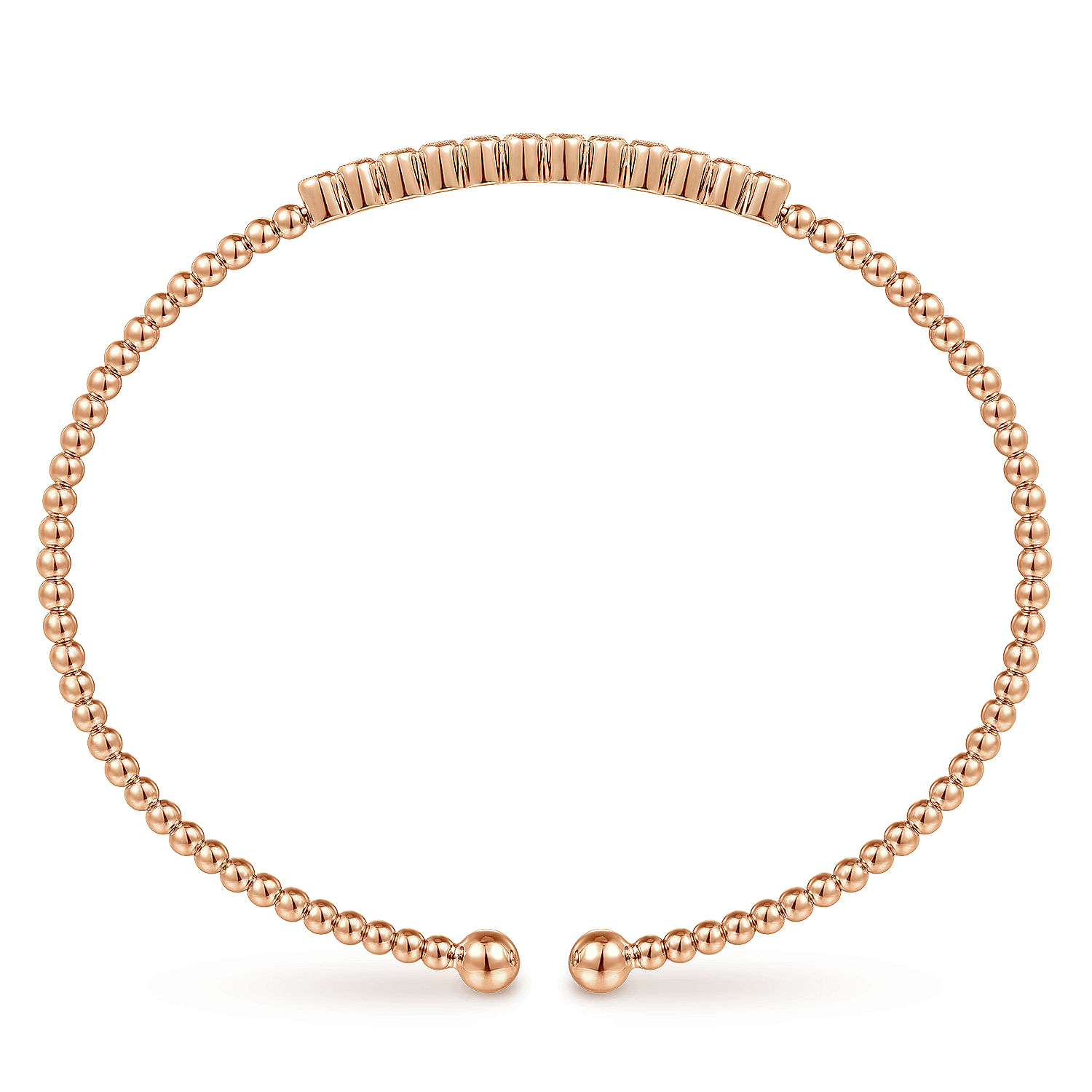 14K Rose Gold Bujukan Bead Cuff Bracelet with Bezel Set Diamond Stations - 0.15 ct - Shot 3