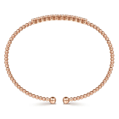 14K Rose Gold Bujukan Bead Cuff Bracelet with Bezel Set Diamond Stations