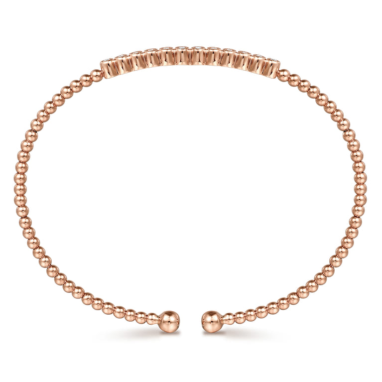 14K Rose Gold Bujukan Bead Cuff Bracelet with Bezel Set Diamond Stations - 0.15 ct - Shot 3