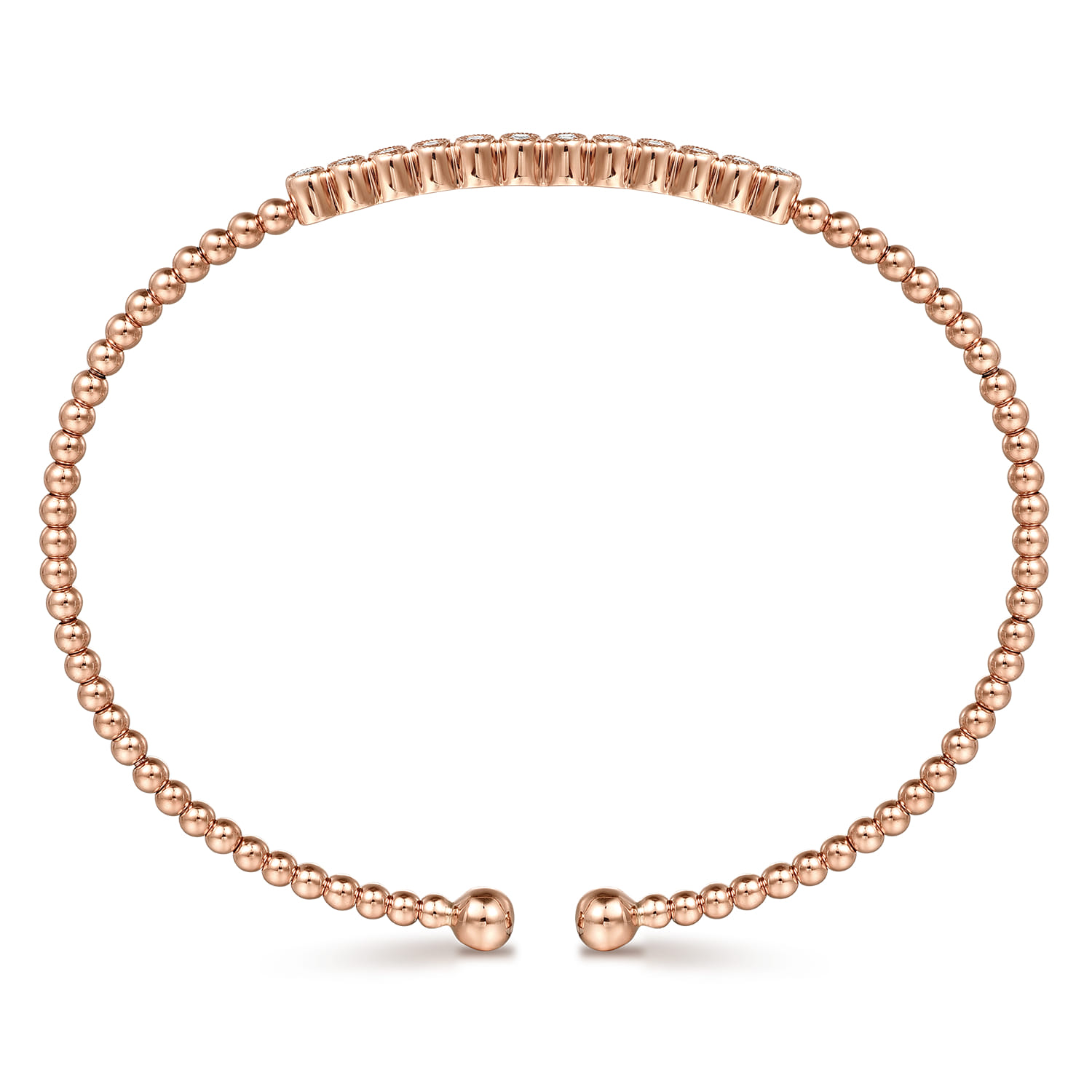 14K Rose Gold Bujukan Bead Cuff Bracelet with Bezel Set Diamond Stations - 0.15 ct - Shot 3