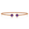 14K Rose Gold Bujukan Bead Cuff Bracelet with Bezel Set Round Amethyst