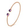 14K Rose Gold Bujukan Bead Cuff Bracelet with Bezel Set Round Amethyst