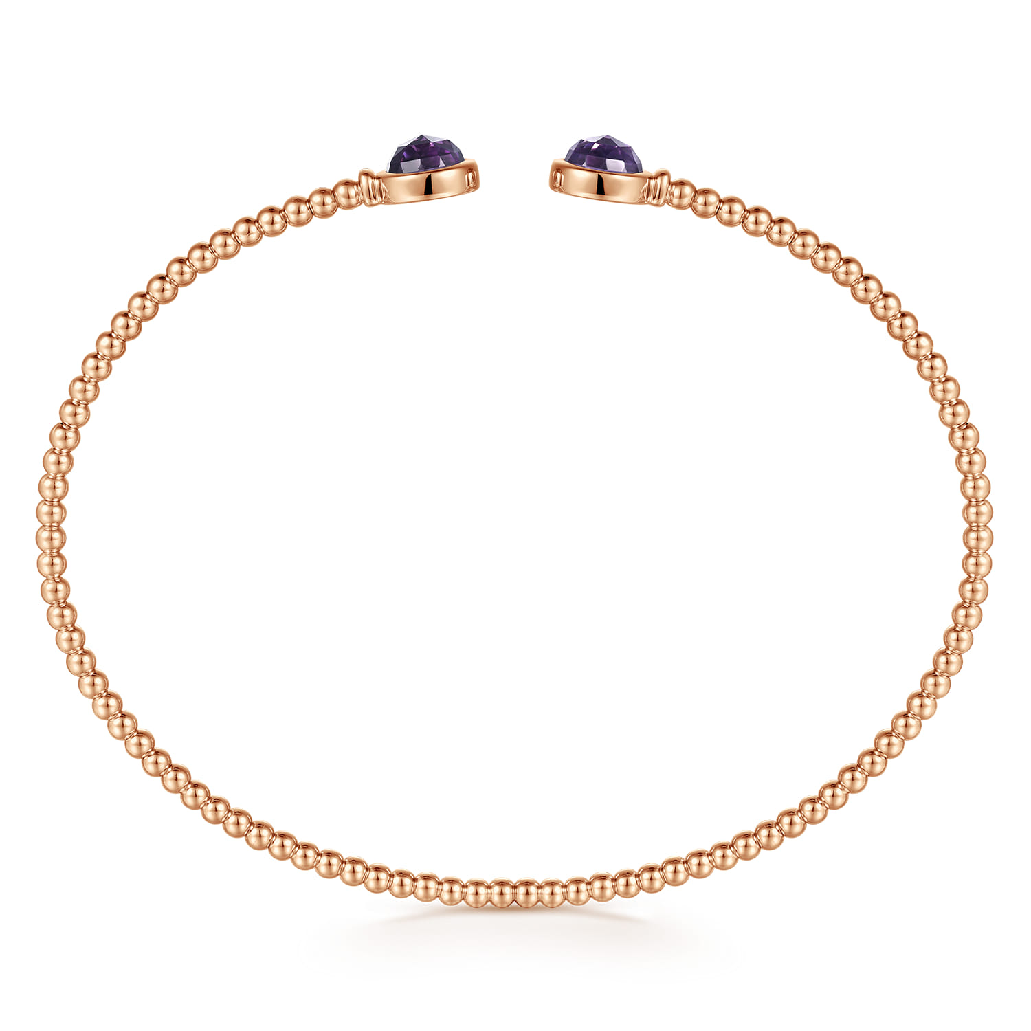 14K Rose Gold Bujukan Bead Cuff Bracelet with Bezel Set Round Amethyst - Shot 3