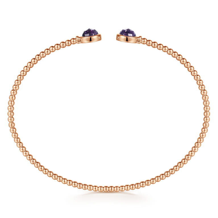 14K Rose Gold Bujukan Bead Cuff Bracelet with Bezel Set Round Amethyst - Shot 3