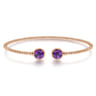 14K Rose Gold Bujukan Bead Cuff Bracelet with Bezel Set Round Amethyst