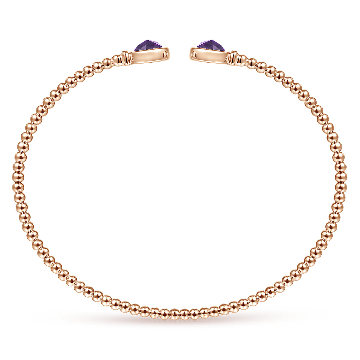 14K Rose Gold Bujukan Bead Cuff Bracelet with Bezel Set Round Amethyst - Shot 3