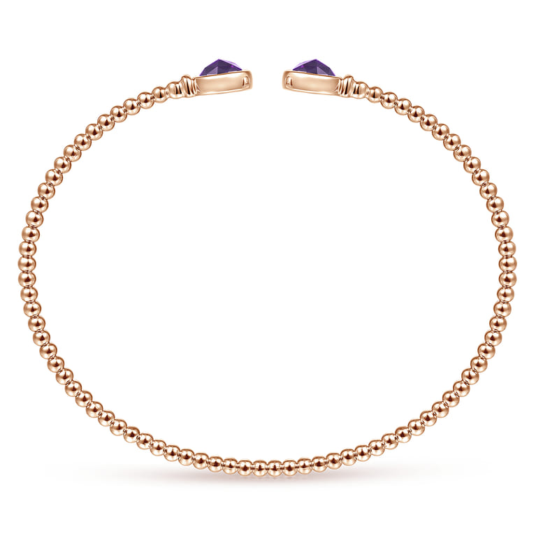 14K Rose Gold Bujukan Bead Cuff Bracelet with Bezel Set Round Amethyst - Shot 3