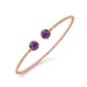 14K Rose Gold Bujukan Bead Cuff Bracelet with Bezel Set Round Amethyst