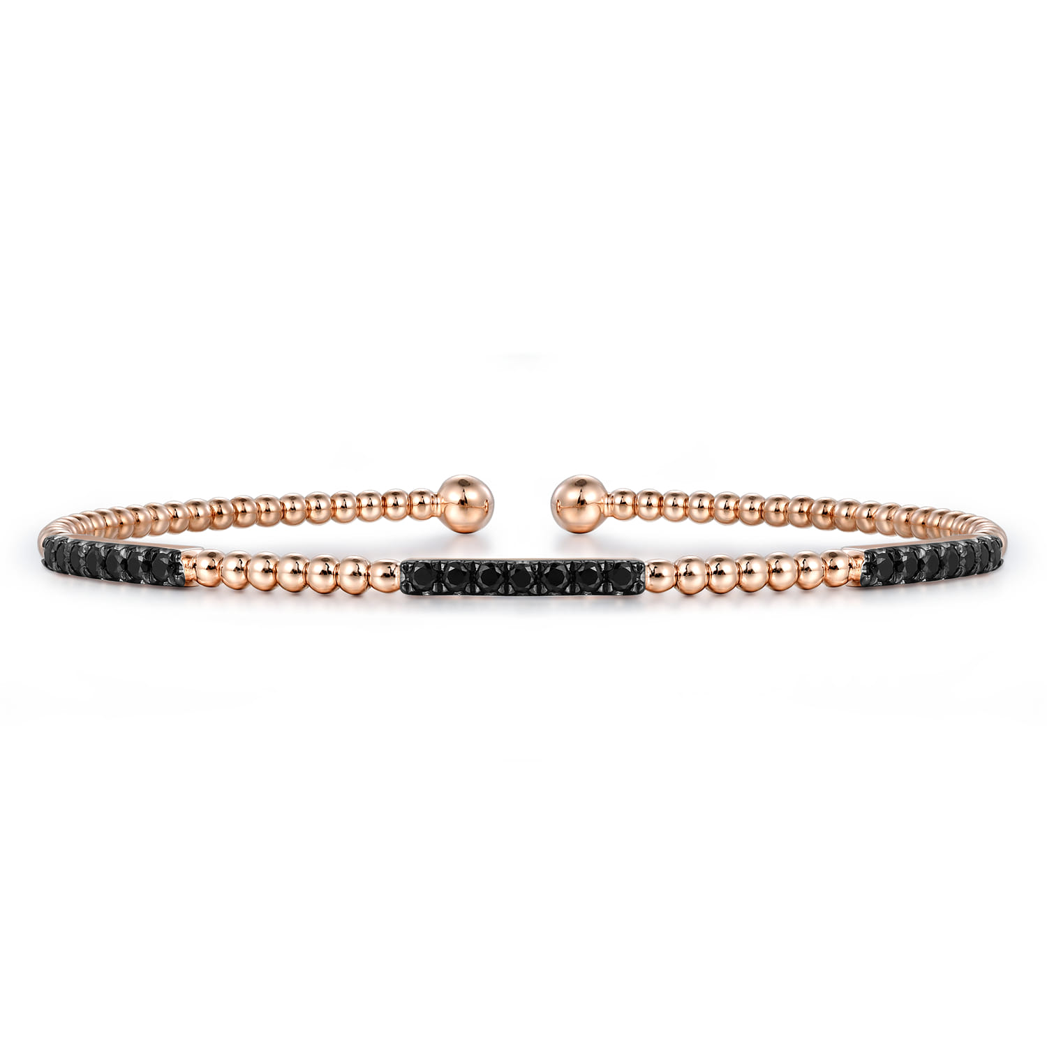 14K Rose Gold Bujukan Bead Cuff Bracelet with Black Diamond Pave Stations - 0.5 ct - Shot 1