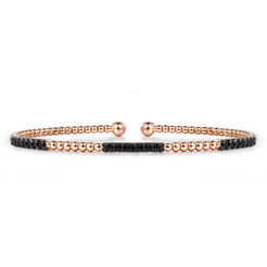 14K Rose Gold Bujukan Bead Cuff Bracelet with Black Diamond Pave Stations