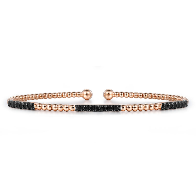 14K Rose Gold Bujukan Bead Cuff Bracelet with Black Diamond Pave Stations - 0.5 ct - Shot 1