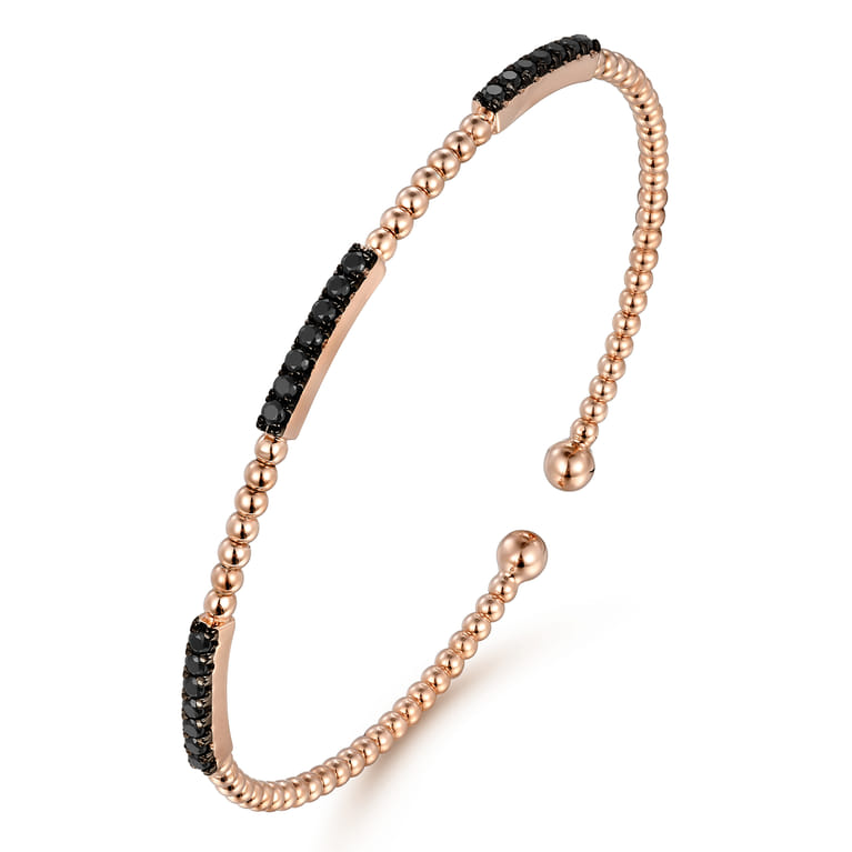 14K Rose Gold Bujukan Bead Cuff Bracelet with Black Diamond Pave Stations - 0.5 ct - Shot 2