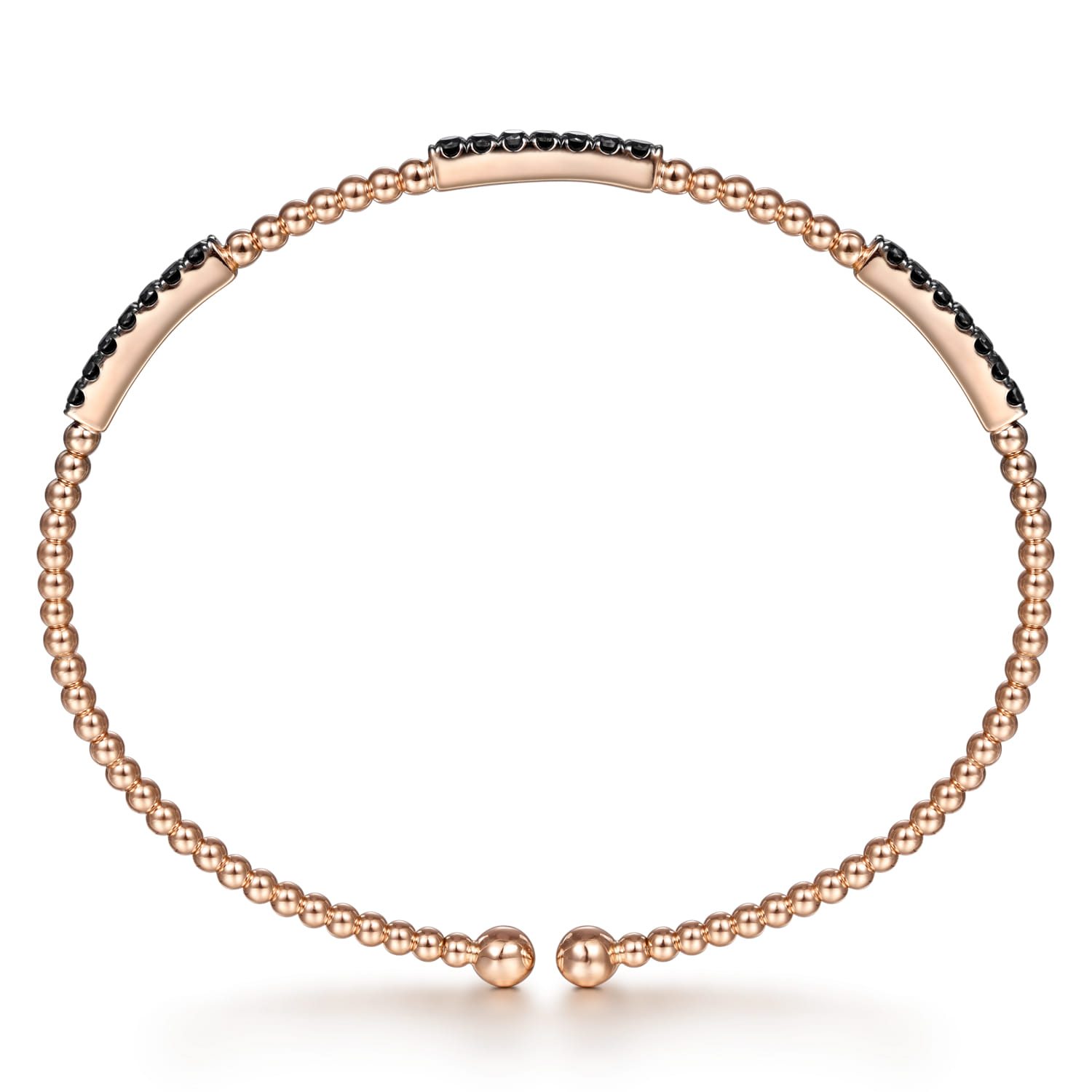 14K Rose Gold Bujukan Bead Cuff Bracelet with Black Diamond Pave Stations - 0.5 ct - Shot 3