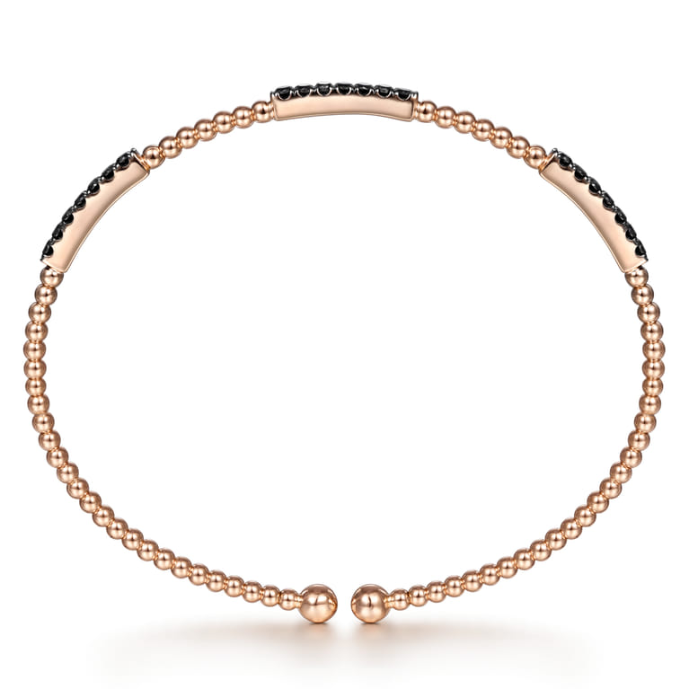 14K Rose Gold Bujukan Bead Cuff Bracelet with Black Diamond Pave Stations - 0.5 ct - Shot 3