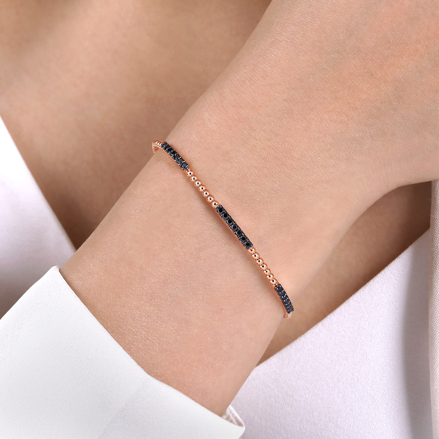 14K Rose Gold Bujukan Bead Cuff Bracelet with Black Diamond Pave Stations - 0.5 ct - Shot 4