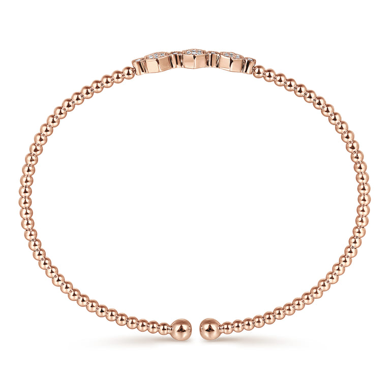 14K Rose Gold Bujukan Bead Cuff Bracelet with Cluster Diamond Hexagon Stations - 0.14 ct - Shot 3