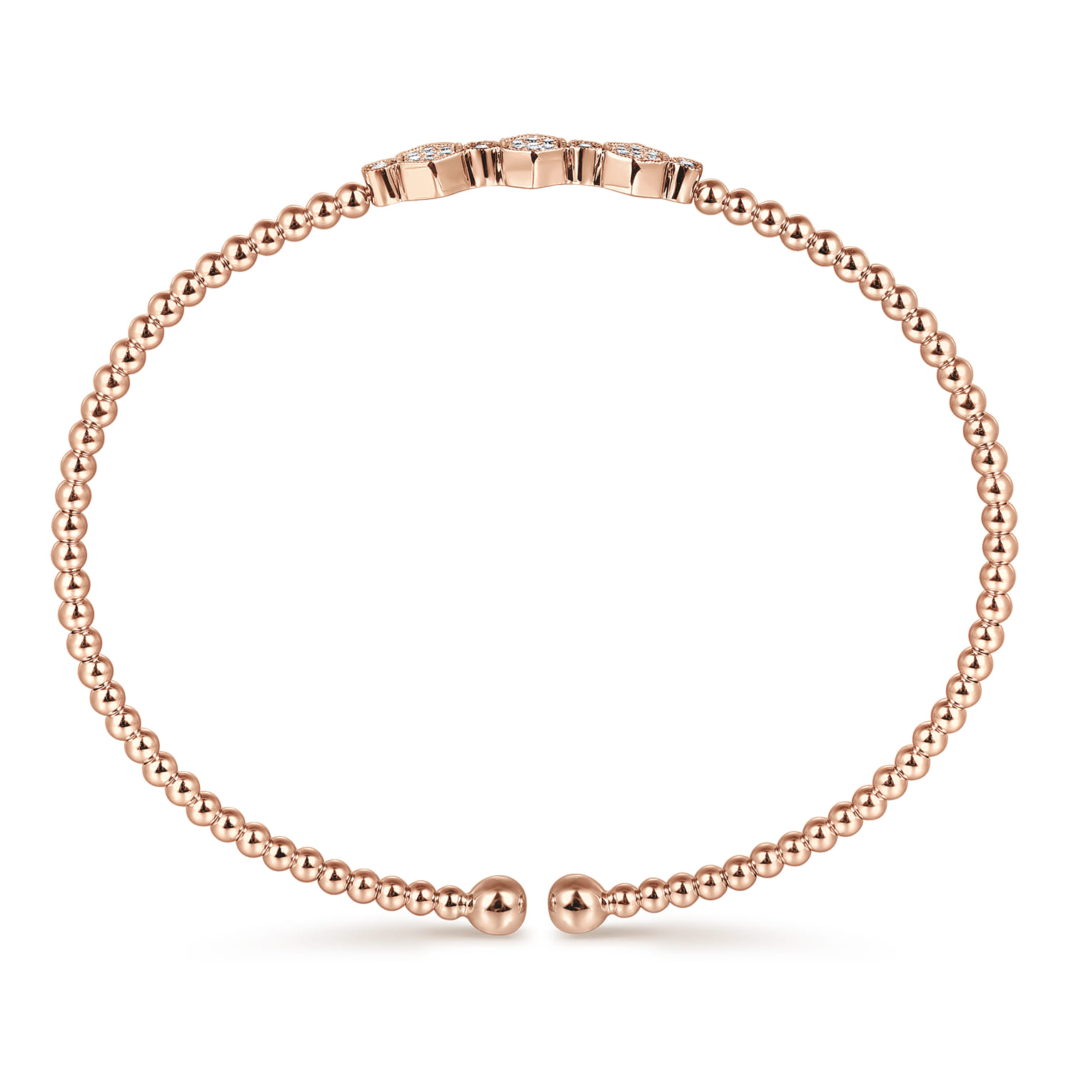14K Rose Gold Bujukan Bead Cuff Bracelet with Cluster Diamond Hexagon Stations - 0.14 ct - Shot 3