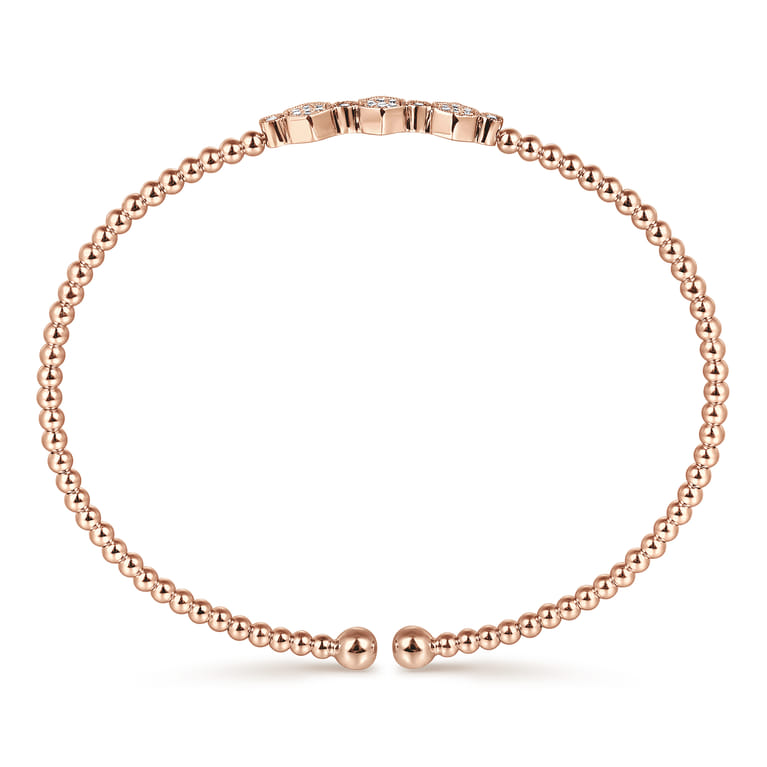 14K Rose Gold Bujukan Bead Cuff Bracelet with Cluster Diamond Hexagon Stations - 0.14 ct - Shot 3