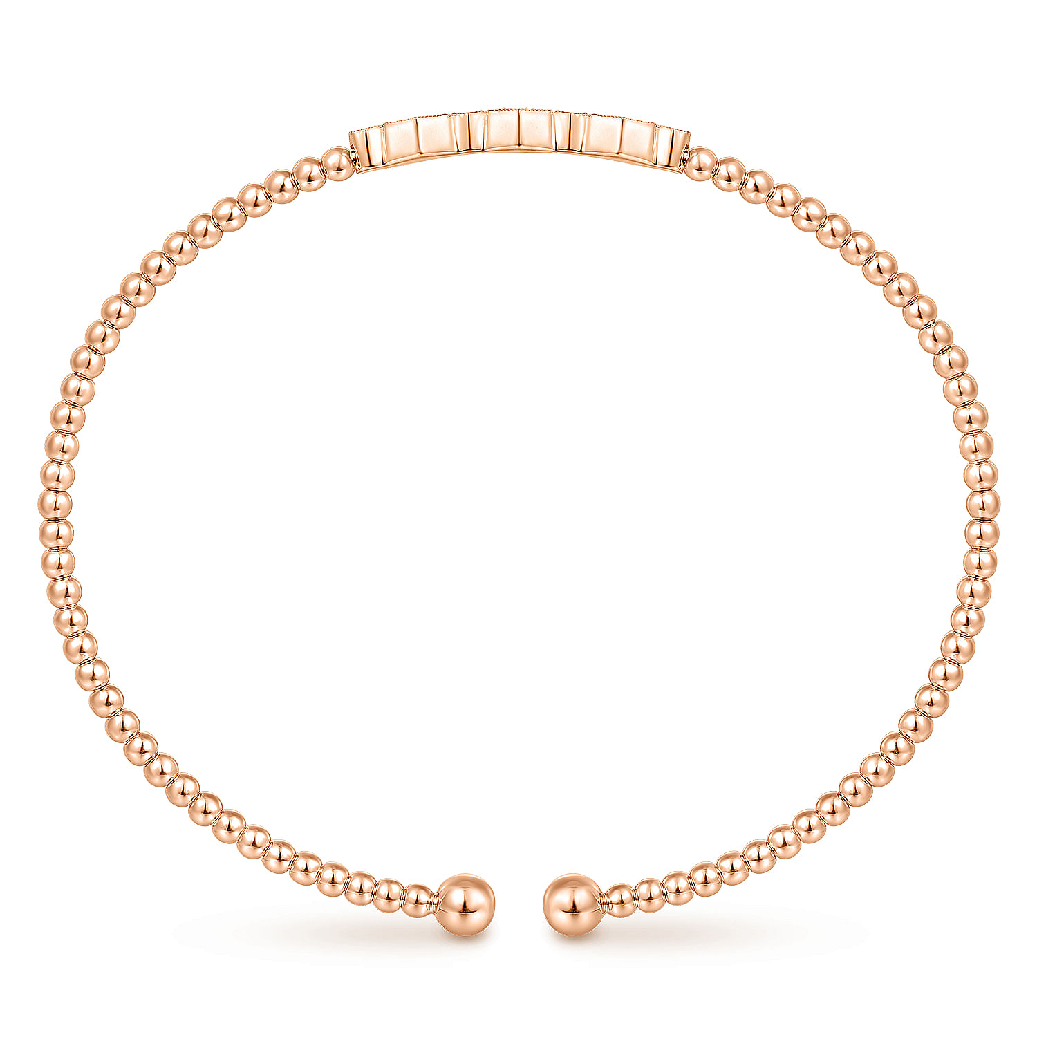 14K Rose Gold Bujukan Bead Cuff Bracelet with Cluster Diamond Hexagon Stations - 0.12 ct - Shot 3