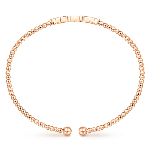14K Rose Gold Bujukan Bead Cuff Bracelet with Cluster Diamond Hexagon Stations - 0.12 ct - Shot 3