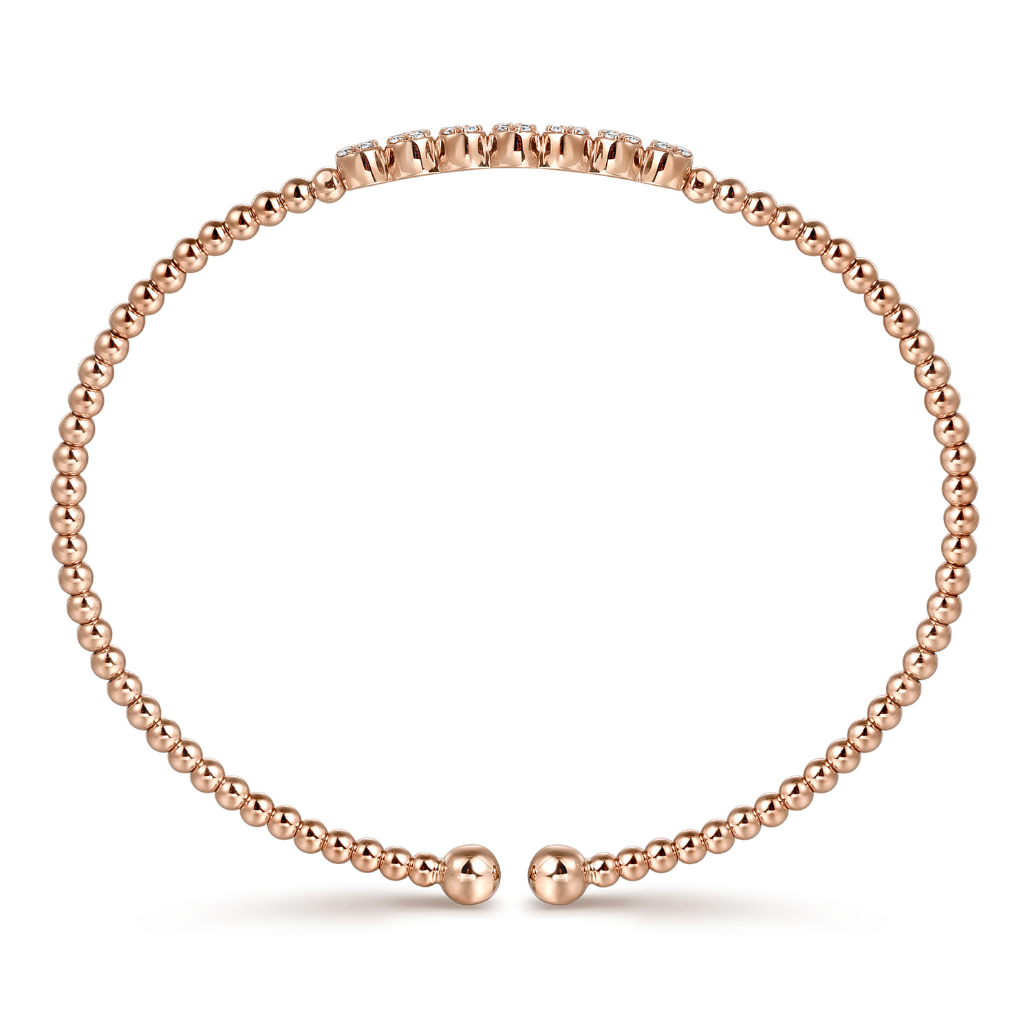 14K Rose Gold Bujukan Bead Cuff Bracelet with Cluster Diamond Stations - 0.14 ct - Shot 3