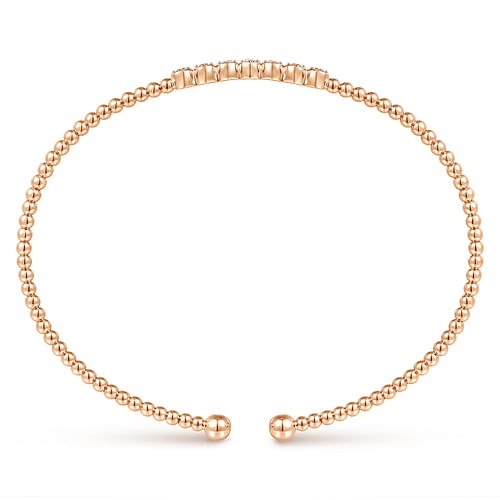 14K Rose Gold Bujukan Bead Cuff Bracelet with Cluster Diamond Stations - 0.14 ct - Shot 3
