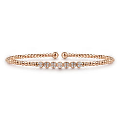 14K Rose Gold Bujukan Bead Cuff Bracelet with Cluster Diamond Stations