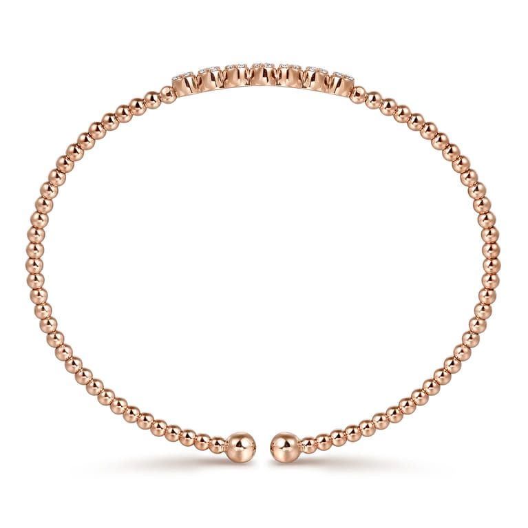 14K Rose Gold Bujukan Bead Cuff Bracelet with Cluster Diamond Stations - 0.14 ct - Shot 3