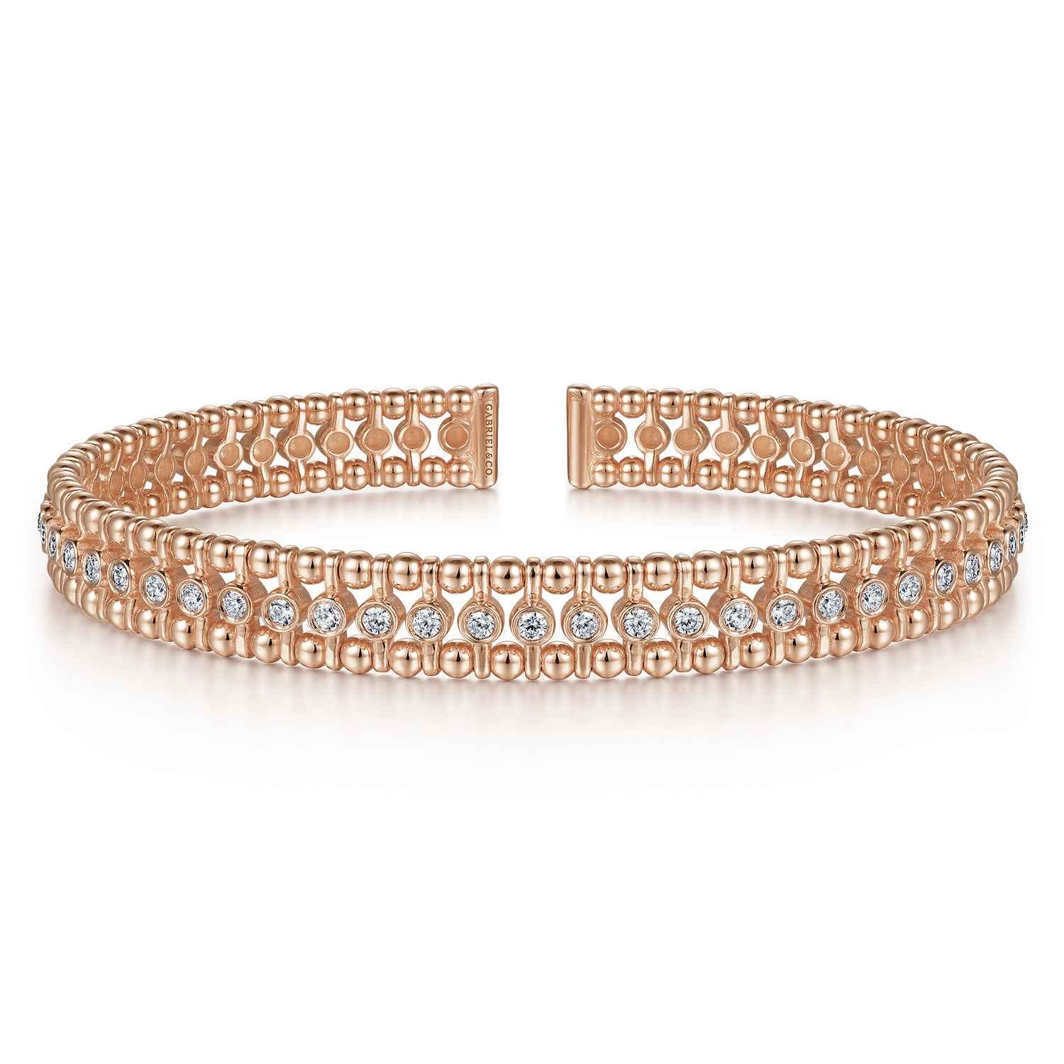 14K Rose Gold Bujukan Bead Cuff Bracelet with Diamond Bezel Connectors - 0.75 ct - Shot 1