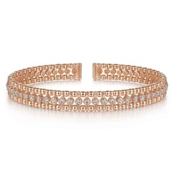 14K Rose Gold Bujukan Bead Cuff Bracelet with Diamond Bezel Connectors
